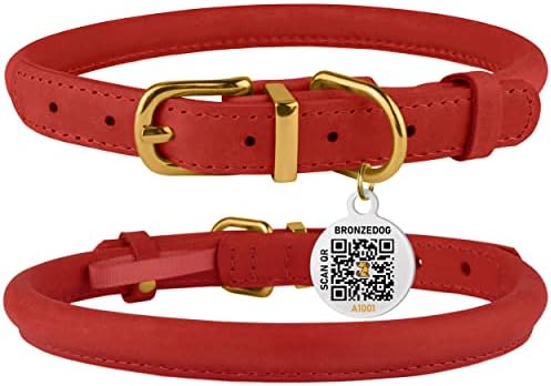 BRONZEDOG Haddelenmiş Deri köpek tasması QR ID ile Köpek Etiketi Dayanıklı Yuvarlak Kişiselleştirilmiş Yaka Küçük