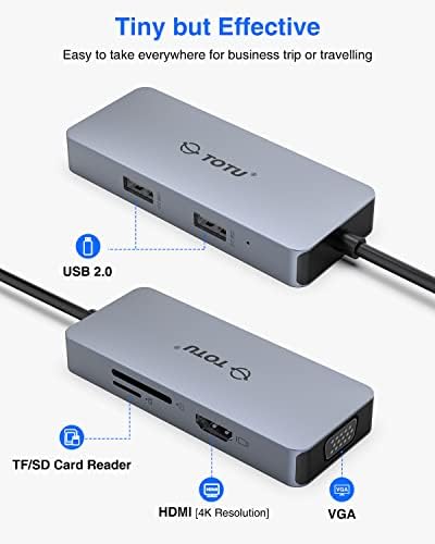 USB C Hub, yerleştirme istasyonu, TOTU 6-in-1 yerleştirme istasyonu Tip C Hub 4K HDMI Bağlantı noktası, VGA Bağlantı