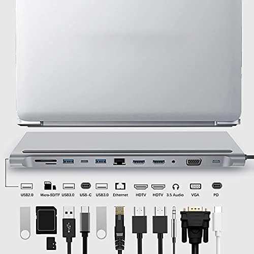 MBBJM 12 in 1 USB C Hub Dizüstü Bilgisayar Yerleştirme İstasyonu Tip-C Çift Uyumlu / VGA / USB 3.0 Hub / PD / RJ /