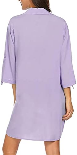 Bayan Düğme Aşağı Gömlek Elbise Derin V Boyun 3/4 Kollu Düz Renk Elbise Gevşek sağlıklı tişört Tunik Kısa Elbise cepler