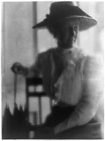 Tarihselfindings Fotoğraf: Hasır Şapkalı Kadın, Şemsiyeli Beyaz Bluz, Fred Holland Günü, 1900-1910