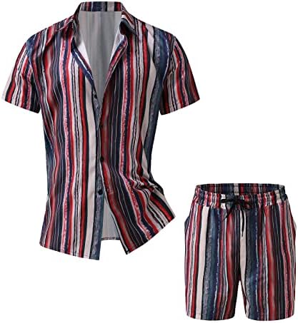 Xiloccer erkek 2 Parça havai gömleği ve Kısa Takım Elbise Rahat Yaz Tropikal Baskılı Düğme Aşağı Kıyafet Erkek Kısa