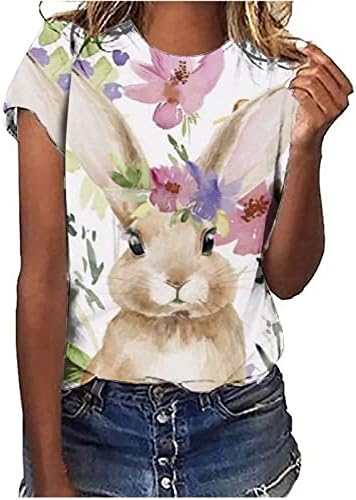 Paskalya Gömlek Kadınlar için Sevimli Tavşan Tavşan Grafik Tees En Yuvarlak Boyun T-Shirt Kazak Kısa Kollu Casual