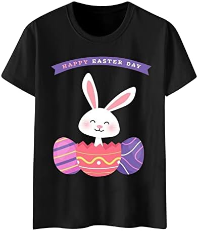 Mutlu Paskalya Günü T-Shirt Sevimli Tavşan Yumurta Grafik Tees Casual Yuvarlak Boyun Kısa Kollu Üstleri T Shirt Gömlek