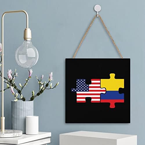 ABD ve Kolombiya Bayrakları Bulmaca Asılı Ahşap Plaklar ile Jüt Halat Ahşap Işaretleri Liste için Kapı Kişiselleştirilmiş