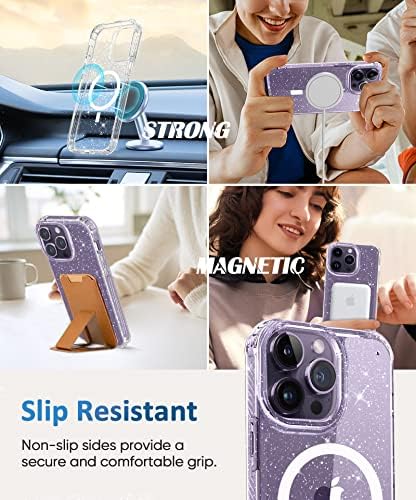 Ekran Koruyucu + Kamera Koruyucu ile iPhone 14 Pro için MİODİK Manyetik Glitter Kılıf, [MagSafe ile Uyumlu] [Sararmayan]