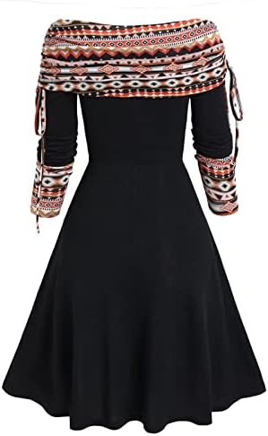 NOKMOPO Vintage Elbise Kadınlar için Cabrio Boyun Cinched Çizgili Flare bir çizgi elbise Uzun Kollu Elbise Kadınlar