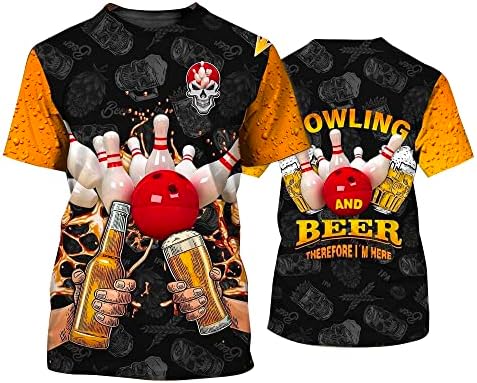 Bowling T Shirt, Kafatası Bowling Gömlek, Bowling 3D Tam Baskılı Gömlek Erkekler için