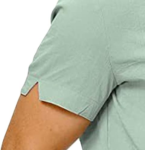 Maiyifu-GJ erkek Düğme Aşağı Cep T-Shirt Düzenli Fit Yaka Yaka Gömlek Pamuk Keten Düz Renk Kısa Kollu