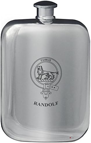 Randolf Aile Crest Tasarım Cep Hip Flask 6 oz Yuvarlak Cilalı Kalay