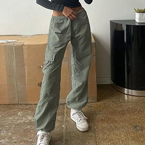 COKUERA kadın Düz Kargo Pantolon Moda Sokak Serin Düz Bacak Pantolon Roman Grafik Baskı Yüksek Belli Rahat pantolon