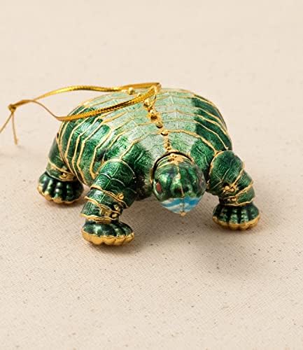 Değerli Sanatlar El Yapımı Emaye İşi Mafsallı Yeşil Kaplumbağa Süsü