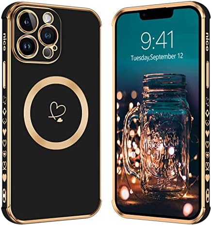 BENTOBEN iPhone 13 Pro Max Telefon Kılıfı [Magsafe ile Uyumlu] İnce Lüks Çift Kalp Aşk Kaplama Yumuşak Tampon Kadın