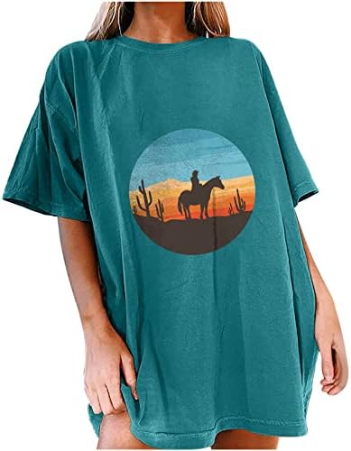 Kadın Batı Çöl Kaktüs T-Shirt Retro Günbatımı Kaktüs Grafik Gömlek Casual Bluz Tees Tops