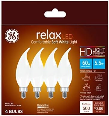 GE Aydınlatma 36986 Finish Ampul Relax HD Kısılabilir LED Dekoratif 5,5 (60 Watt Değiştirme), 500 Lümenli Şamdan Tabanı