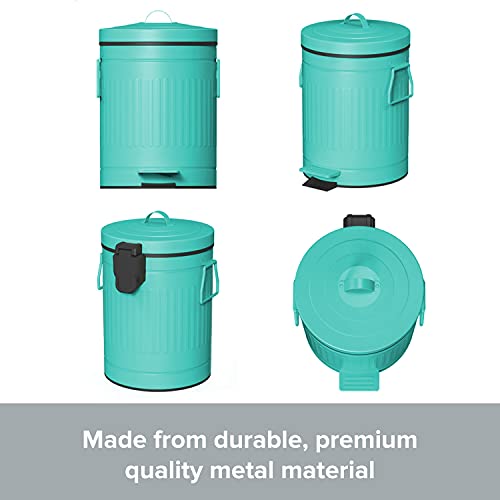 Kapaklı Retro Çöp Tenekesi - Yumuşak Kapaklı 8L/2.1 Gal Basamaklı Çöp Tenekesi-Kulplu Yuvarlak Çöp Tenekesi-Çıkarılabilir