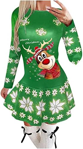 Ruziyoog Merry Christmas kadın Elbise Rahat, Sonbahar 2022 Noel Baba Grafik Uzun Kollu Elbiseler Akıcı Gevşek Fit