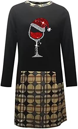 Ruzıyoog Uzun Kollu Tunik Elbise Kadınlar için Noel Moda cam kırmızı şarap şişesi Grafik Elbise Renk Bloğu Gevşek
