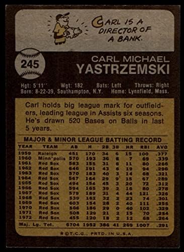 1973 Topps 245 Carl Yastrzemski Boston Red Sox (Beyzbol Kartı) ESKİ Red Sox