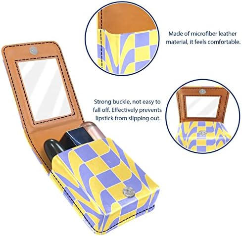 ORYUEKAN Ruj Kılıfı Ayna ile Sevimli Taşınabilir Makyaj Çantası kozmetik torbası, 3D Desen Dama tahtası Mor Sarı Güzel