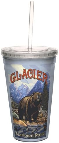 Ağaçsız Selamlar cc33264 Vintage Glacier Ulusal Parkı Grizzly Paul A. Lanquist Artful Traveler Çift Duvarlı Pipetli