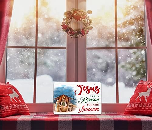 PETCEE Noel İsa Kapı İşareti, İsa Nedeni Sezon Dekor İşareti 8x 12 Doğuş Sahnesi Çelenkler için Ön Kapı Hıristiyan