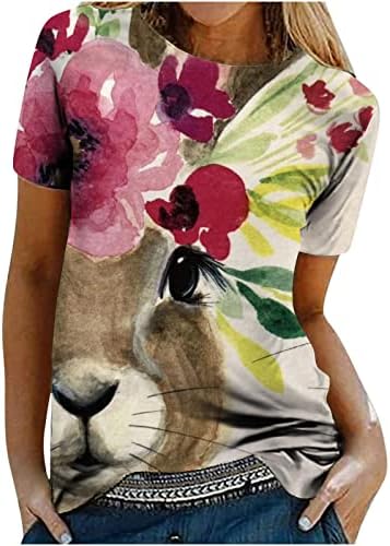 Paskalya T Shirt Kadınlar için Komik Çiçek Tavşan Baskılı Gömlek Yuvarlak Boyun Kısa Kollu Bluzlar 2023 yaz giysileri