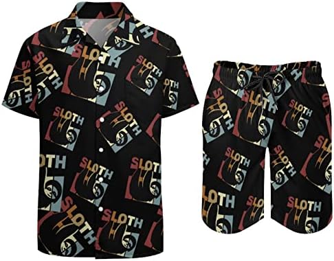 Retro Tembellik erkek Hawaii Düğmeli Kısa Kollu Gömlek ve pantolon Yaz Plaj Kıyafetleri Gevşek Fit Eşofman