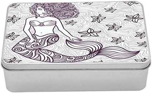 Ambesonne Denizkızı Metal Kutu, Deniz Kızı Kadın Kabuklu Dalgalar Çiçek Perisi Mitolojik Sanat Baskısı, Çok Amaçlı