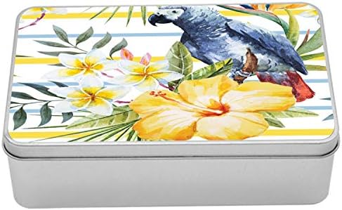 Ambesonne Papağan Teneke Kutu, Papağan Orkide ve Ebegümeci Çiçekleri ile Tropik Desen Hawaii Orman Tarzı Görüntü,