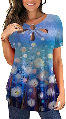 Kadınlar için kısa Kollu T Shirt, kadın Doğal Çiçekler Baskılı Üstleri Rahat Anahtar Deliği Crewneck Tshirt Yaz Grafik