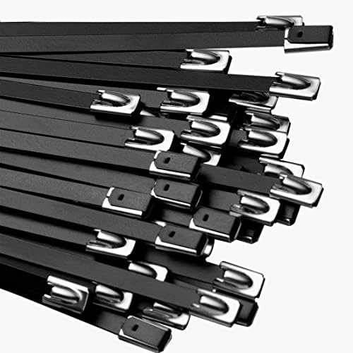 60 İnç Ekstra Uzun Metal Zip Bağları Siyah 20 ADET Premium Ağır Paslanmaz Çelik Epoksi Kaplı Kablo Tel Bağları Araçlar,