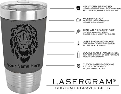 LaserGram 20 oz Vakum termos kupa Kupa, Arizona Bayrağı, Kişiselleştirilmiş Gravür Dahil (Suni Deri, Gri)