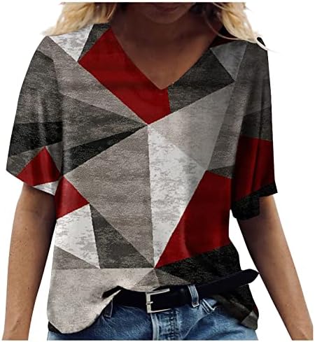 Kadınlar için yaz Üstleri, bayan Üstleri Rahat V Boyun T Shirt Vintage Baskılı Rahat Bluzlar Kısa Kollu Tunikler Tees