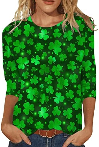 YMING Bayan Aziz Patrick Günü Yonca Gömlek 3/4 Kollu Ekip Boyun T-Shirt İrlandalı Yonca Baskı Kazak Tops