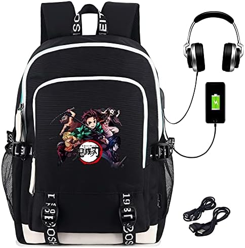 Roffatide Anime iblis avcısı erkekler için sırt çantası Baskılı Okul Çantası Laptop Sırt Çantası USB şarj portu ve