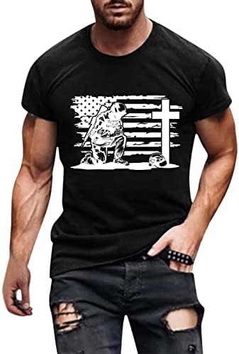 XXBR 4th Temmuz Asker Kısa kollu erkek t-shirtleri, ABD Bayrağı İsa Çapraz Baskı Atletik Kas Vatansever Tee Tops