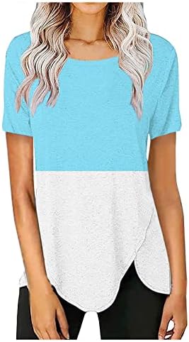 Katı T Shirt Kadın Bayan Tişörtleri Kısa Kollu Yaz Üstleri Renk Bloğu Yan Bölünmüş Gömlek Ekip Temelleri Tee Gömlek