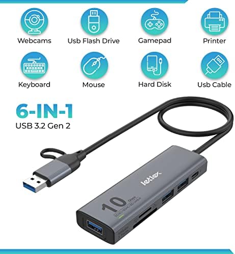 LETLEX USB C 3.0 USB C 3.2 gen 2 kablolar ile SSD Kart Okuyucu USB 3.1 hub & Thunderbolt SSD 6-in - 1 USB 3 USB C