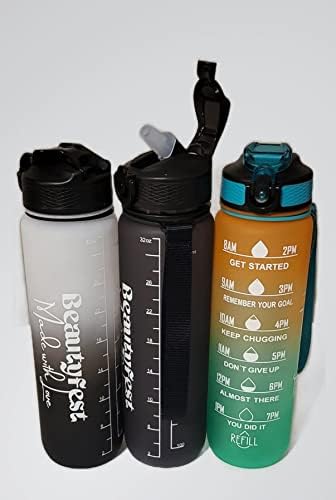 BEAUTYFEST 32 oz Motivasyon Su Şişesi ile Zaman Işaretleyici ve Toka Kayış, Sızdırmaz Tritan BPA Içermeyen, Su için
