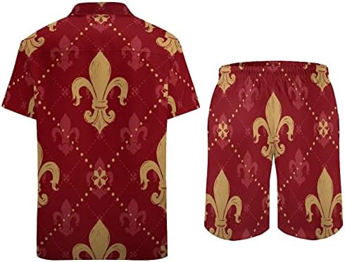 Kralıçe Altın Zambak Süs erkek Hawaiian Düğme Aşağı Kısa Kollu Gömlek ve Pantolon Yaz Plaj Kıyafetleri Gevşek Fit