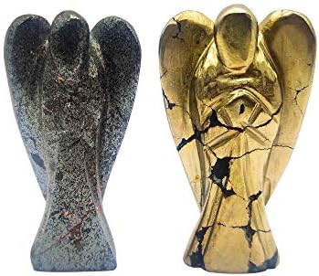 Aashita Kreasyonlar Altın Pirit ve Gri Hematit Taş Şifa Kristal Melek 2 inç / Doğal Taş / işlenmemiş taş / Astroloji