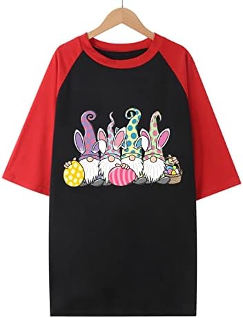 Bayan Paskalya Üstleri Tavşan Bahar Gnome paskalya yumurtası Sepeti Hediye T-Shirt Büyük Boy Damla Omuz Kısa Kollu