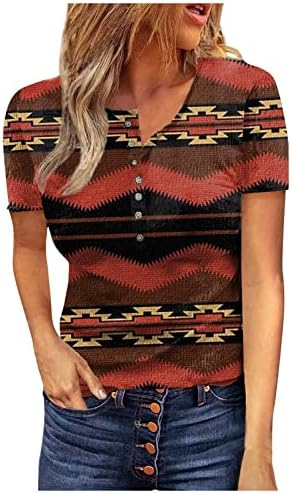 Kadınlar için kısa Kollu Gömlek Ekip Boyun Aztek Geometrik Grafik Tees Bluzlar Casual Artı Boyutu Temel Üstleri Kazak