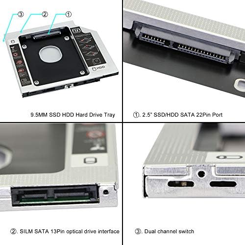 SATA 2nd SSD HDD Sabit Disk Caddy Tepsi, 9.5 mm 2.5-inç SATA-III HDD ve SSD Sabit Disk Evrensel Tepsi için Laptop