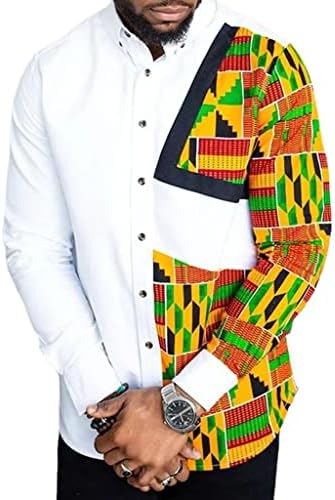RVOLN Afrika Erkek Gömlek Baskı Üstleri Tribal T-Shirt Uzun Kollu Dashiki Geleneksel Giyim Kıyafet Eşofman (Renk: