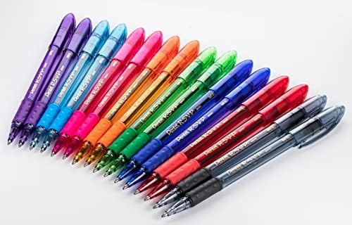 Pentel RSVP Orta Uçlu Kalemler-Tükenmez Kalem-1,0 mm - Şeffaf Namlu-Çeşitli Mürekkep Renkleri, 16'lı Paket