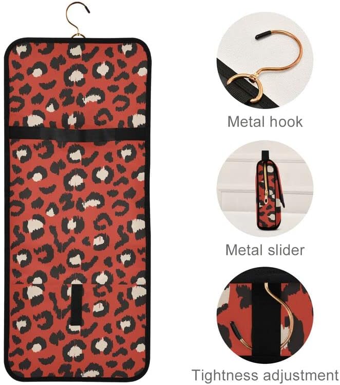 MNSRUU makyaj çantası Leopar Kırmızı Asılı Makyaj Çantası Tuvalet Malzemeleri için 3 ADET Seyahat Tuvalet Organizatör