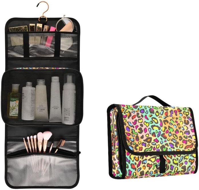 MNSRUU makyaj çantası Renkli Gökkuşağı Leopar Asılı Makyaj Çantası Tuvalet Malzemeleri için 3 ADET Seyahat Tuvalet