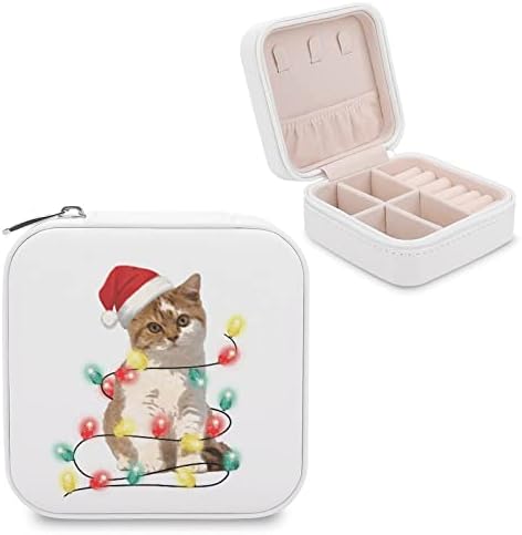 Noel ışıkları kediler mücevher kutusu çiçek çelenk PU küçük taşınabilir seyahat çantası tatil organizatör ekran depolama